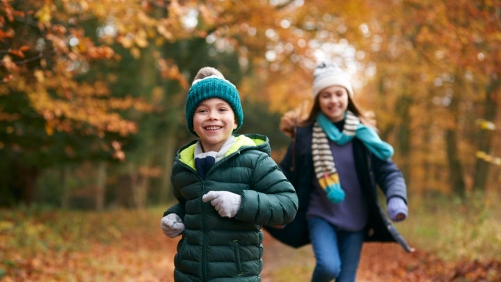 Kinder haben Spaß im Wald